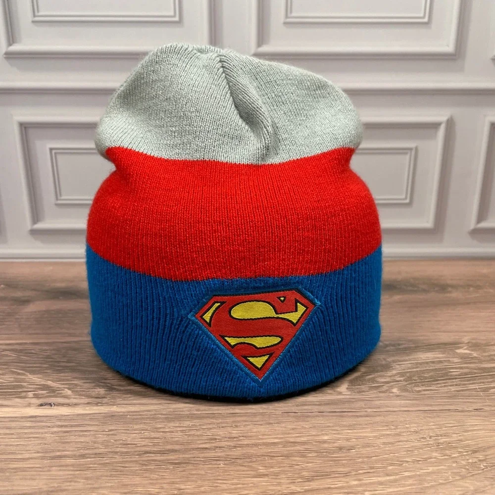 Kids Superman Logo Beanie Hat Red Blue Gray Winter Warm‎ Stocking Cap